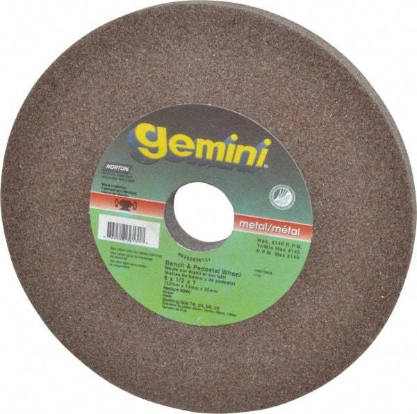 Norton - 60/80 Grit Aluminum Oxide Bench & Pedestal Grinding Wheel - 6" Diam x 1" Hole x 1/2" Thick, 6210 Max RPM, Medium Grade - Exact Tool & Supply
