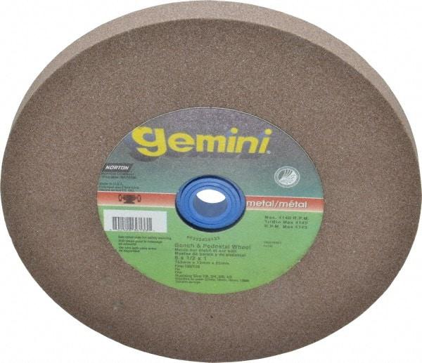 Norton - 100 Grit Aluminum Oxide Bench & Pedestal Grinding Wheel - 6" Diam x 1" Hole x 1/2" Thick, 6210 Max RPM, Fine Grade - Exact Tool & Supply