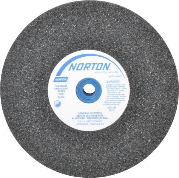 Norton - 36 Grit Aluminum Oxide Bench & Pedestal Grinding Wheel - 7" Diam x 1" Hole x 1" Thick, 3600 Max RPM, Very Coarse/Coarse Grade - Exact Tool & Supply