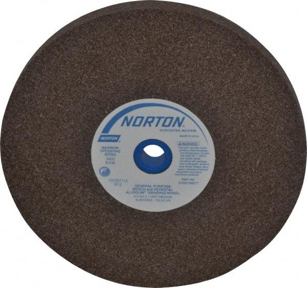 Norton - 60/80 Grit Aluminum Oxide Bench & Pedestal Grinding Wheel - 8" Diam x 1" Hole x 3/4" Thick, 3600 Max RPM, Medium Grade - Exact Tool & Supply