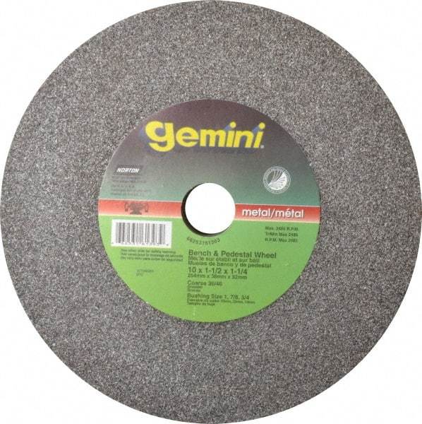 Norton - 36 Grit Aluminum Oxide Bench & Pedestal Grinding Wheel - 10" Diam x 1-1/4" Hole x 1-1/2" Thick, 2485 Max RPM, Very Coarse/Coarse Grade - Exact Tool & Supply