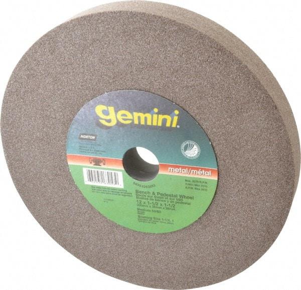 Norton - 60 Grit Aluminum Oxide Bench & Pedestal Grinding Wheel - 12" Diam x 1-1/2" Hole x 1-1/2" Thick, 2070 Max RPM, Medium Grade - Exact Tool & Supply