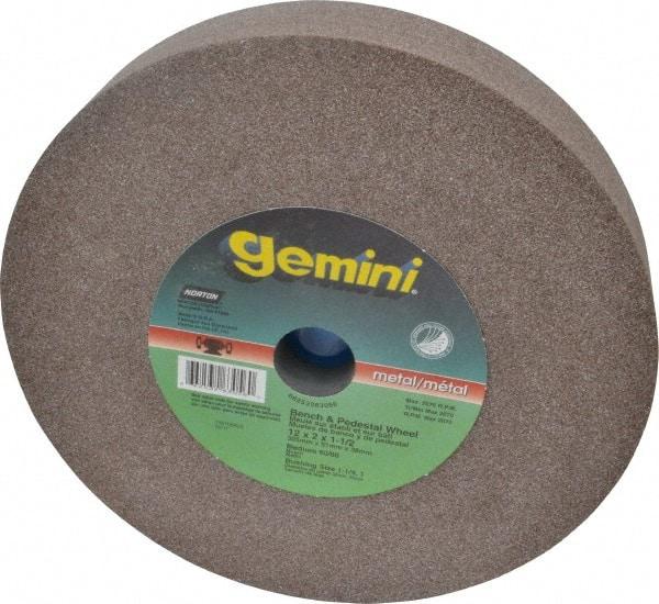 Norton - 60/80 Grit Aluminum Oxide Bench & Pedestal Grinding Wheel - 12" Diam x 1-1/2" Hole x 2" Thick, 2070 Max RPM, Medium Grade - Exact Tool & Supply