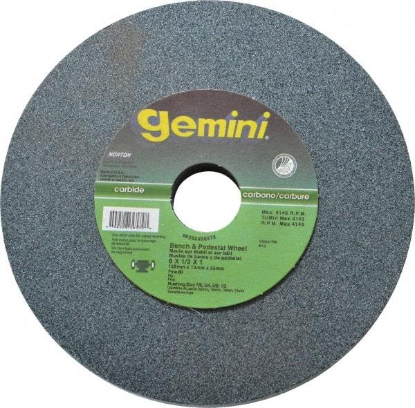 Norton - 80 Grit Silicon Carbide Bench & Pedestal Grinding Wheel - 6" Diam x 1" Hole x 1/2" Thick, 4140 Max RPM, Medium Grade - Exact Tool & Supply