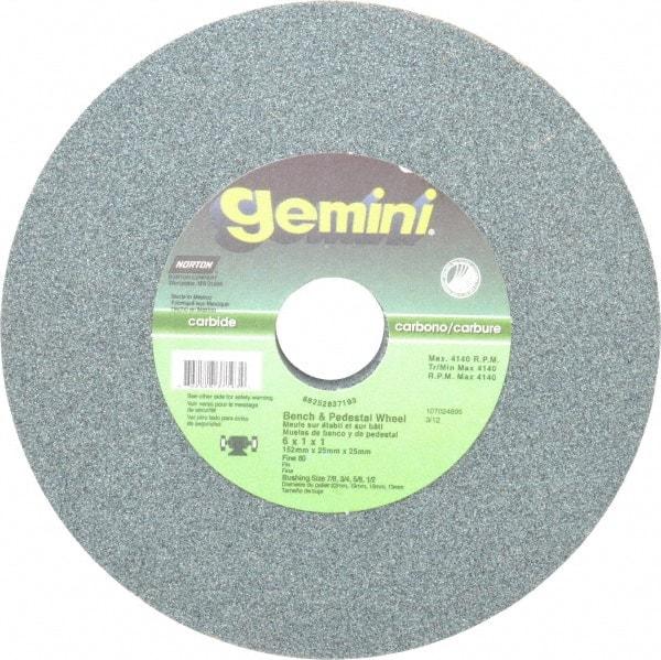 Norton - 80 Grit Silicon Carbide Bench & Pedestal Grinding Wheel - 6" Diam x 1" Hole x 1" Thick, 4140 Max RPM, Medium Grade - Exact Tool & Supply