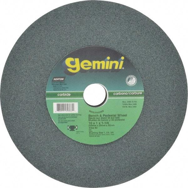 Norton - 80 Grit Silicon Carbide Bench & Pedestal Grinding Wheel - 10" Diam x 1-1/4" Hole x 1" Thick, 2485 Max RPM, Medium Grade - Exact Tool & Supply