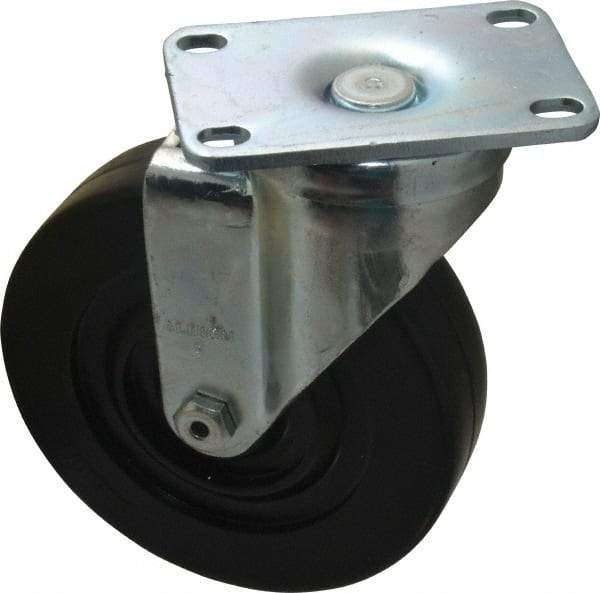 Albion - 5" Diam x 1-1/4" Wide x 6-3/16" OAH Top Plate Mount Swivel Caster - Soft Rubber, 175 Lb Capacity, Plain Bearing, 2-1/2 x 3-5/8" Plate - Exact Tool & Supply