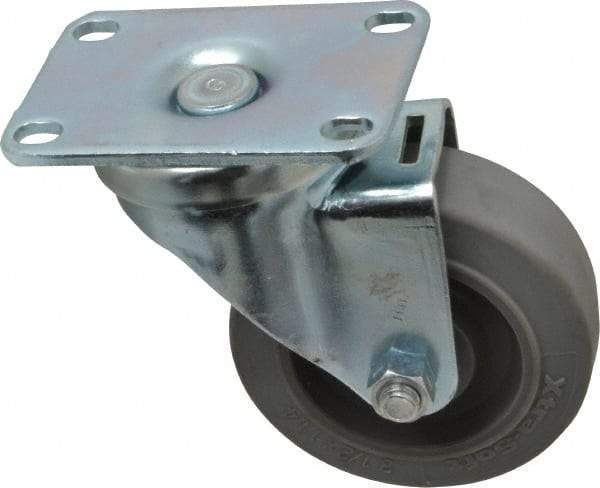 Albion - 3-1/2" Diam x 1-1/4" Wide x 4-1/4" OAH Top Plate Mount Swivel Caster - Rubber, 250 Lb Capacity, Ball Bearing, 2-1/2 x 3-5/8" Plate - Exact Tool & Supply