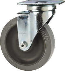 Albion - 5" Diam x 1-1/4" Wide x 6-3/16" OAH Top Plate Mount Swivel Caster - Rubber, 325 Lb Capacity, Delrin Bearing, 2-1/2 x 3-5/8" Plate - Exact Tool & Supply