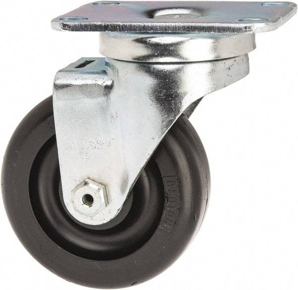 Albion - 3-1/2" Diam x 1-1/4" Wide x 4-11/16" OAH Top Plate Mount Swivel Caster - Polyolefin, 300 Lb Capacity, Delrin Bearing, 2-1/2 x 3-5/8" Plate - Exact Tool & Supply