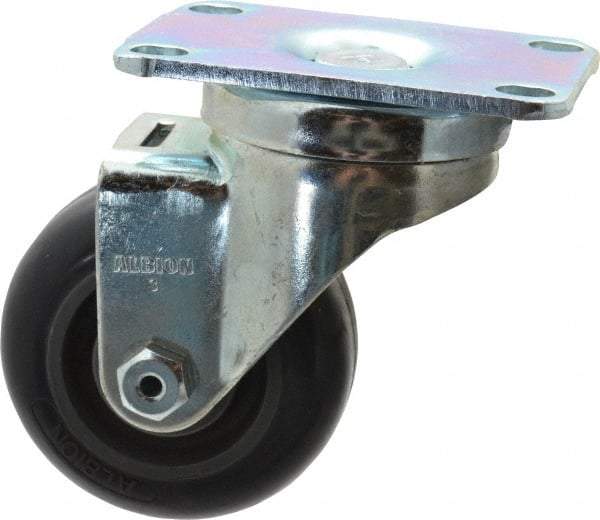 Albion - 3" Diam x 1-1/4" Wide x 4-1/4" OAH Top Plate Mount Swivel Caster - Polyurethane, 300 Lb Capacity, Delrin Bearing, 2-1/2 x 3-5/8" Plate - Exact Tool & Supply
