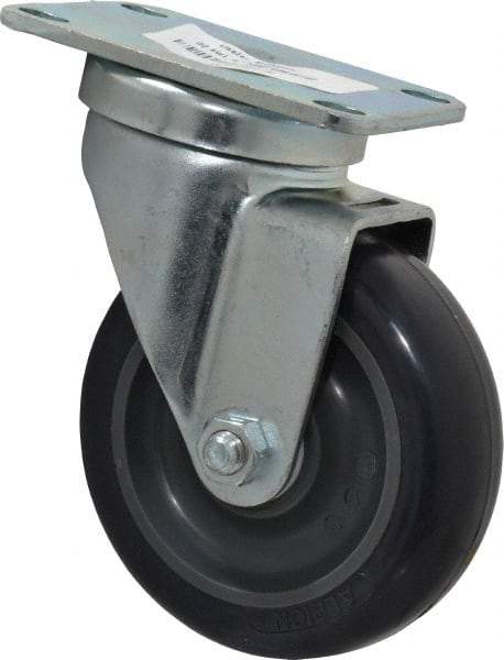 Albion - 4" Diam x 1-1/4" Wide x 5-1/8" OAH Top Plate Mount Swivel Caster - Polyurethane, 350 Lb Capacity, Delrin Bearing, 2-1/2 x 3-5/8" Plate - Exact Tool & Supply