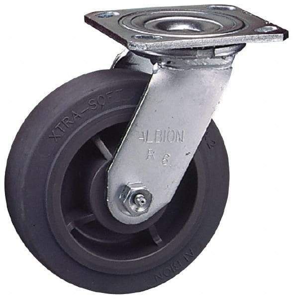 Albion - 4" Diam x 2" Wide x 5-5/8" OAH Top Plate Mount Swivel Caster - Phenolic, 800 Lb Capacity, Roller Bearing, 4 x 4-1/2" Plate - Exact Tool & Supply