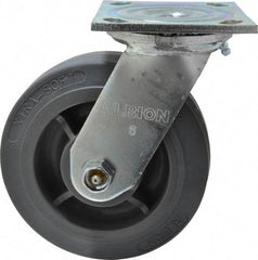 Albion - 6" Diam x 2" Wide x 7-1/4" OAH Top Plate Mount Swivel Caster - Soft Rubber, 600 Lb Capacity, Roller Bearing, 4 x 4-1/2" Plate - Exact Tool & Supply