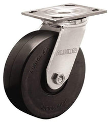 Albion - 4" Diam x 2" Wide x 5-5/8" OAH Top Plate Mount Swivel Caster - Rubber, 350 Lb Capacity, Roller Bearing, 4 x 4-1/2" Plate - Exact Tool & Supply
