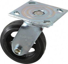 Albion - 5" Diam x 1-1/2" Wide x 6-1/2" OAH Top Plate Mount Swivel Caster - Rubber, 300 Lb Capacity, Roller Bearing, 4 x 4-1/2" Plate - Exact Tool & Supply