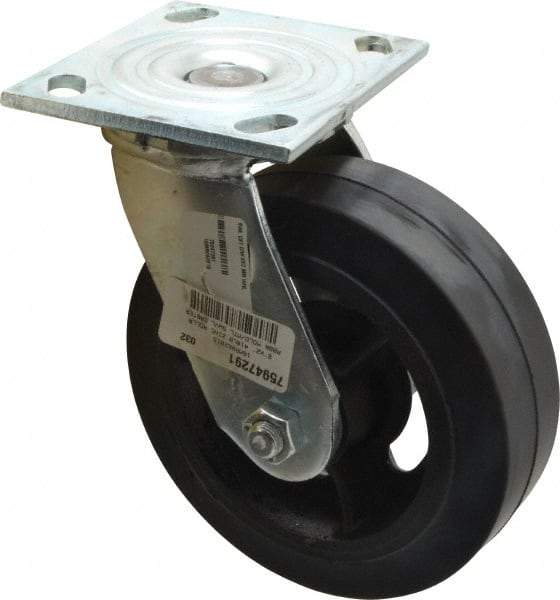 Albion - 6" Diam x 2" Wide x 7-1/4" OAH Top Plate Mount Swivel Caster - Rubber, 410 Lb Capacity, Roller Bearing, 4 x 4-1/2" Plate - Exact Tool & Supply