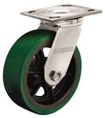 Albion - 6" Diam x 2" Wide x 7-1/4" OAH Top Plate Mount Swivel Caster - Polyurethane, 1,230 Lb Capacity, Roller Bearing, 4 x 4-1/2" Plate - Exact Tool & Supply
