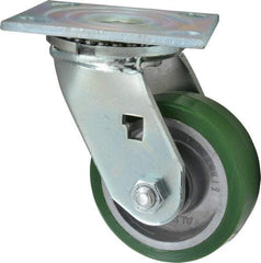Albion - 4" Diam x 1-1/2" Wide x 5-5/8" OAH Top Plate Mount Swivel Caster - Polyurethane, 600 Lb Capacity, Roller Bearing, 4 x 4-1/2" Plate - Exact Tool & Supply