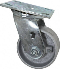 Albion - 4" Diam x 2" Wide x 5-5/8" OAH Top Plate Mount Swivel Caster - Cast Iron, 700 Lb Capacity, Roller Bearing, 4 x 4-1/2" Plate - Exact Tool & Supply