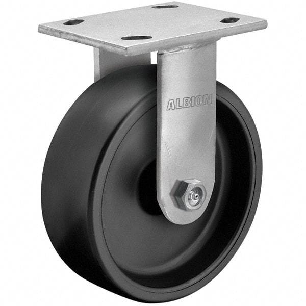 Albion - 4" Diam x 2" Wide x 5-5/8" OAH Top Plate Mount Rigid Caster - Rubber, 350 Lb Capacity, Roller Bearing, 4 x 4-1/2" Plate - Exact Tool & Supply