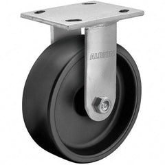Albion - 4" Diam x 2" Wide x 5-5/8" OAH Top Plate Mount Rigid Caster - Rubber, 350 Lb Capacity, Roller Bearing, 4 x 4-1/2" Plate - Exact Tool & Supply