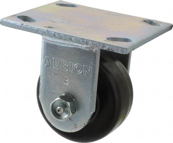 Albion - 3-1/4" Diam x 1-1/2" Wide x 4-1/4" OAH Top Plate Mount Rigid Caster - Phenolic, 600 Lb Capacity, Roller Bearing, 4 x 4-1/2" Plate - Exact Tool & Supply