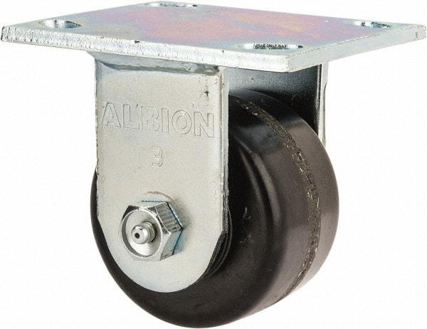 Albion - 3-1/4" Diam x 2" Wide x 4-1/4" OAH Top Plate Mount Rigid Caster - Phenolic, 700 Lb Capacity, Roller Bearing, 4 x 4-1/2" Plate - Exact Tool & Supply