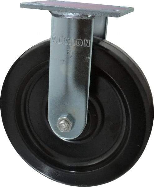 Albion - 8" Diam x 2" Wide x 9-1/2" OAH Top Plate Mount Rigid Caster - Phenolic, 1,250 Lb Capacity, Roller Bearing, 4 x 4-1/2" Plate - Exact Tool & Supply