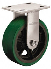 Albion - 8" Diam x 2" Wide x 9-1/2" OAH Top Plate Mount Rigid Caster - Polyurethane, 900 Lb Capacity, Roller Bearing, 4 x 4-1/2" Plate - Exact Tool & Supply