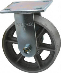 Albion - 6" Diam x 2" Wide x 7-1/4" OAH Top Plate Mount Rigid Caster - Cast Iron, 900 Lb Capacity, Roller Bearing, 4 x 4-1/2" Plate - Exact Tool & Supply