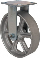 Albion - 8" Diam x 2" Wide x 9-1/2" OAH Top Plate Mount Rigid Caster - Cast Iron, 900 Lb Capacity, Roller Bearing, 4 x 4-1/2" Plate - Exact Tool & Supply