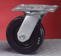 Albion - 8" Diam x 2" Wide x 10-1/8" OAH Top Plate Mount Swivel Caster - Rubber, 500 Lb Capacity, Roller Bearing, 4-1/2 x 6-1/4" Plate - Exact Tool & Supply