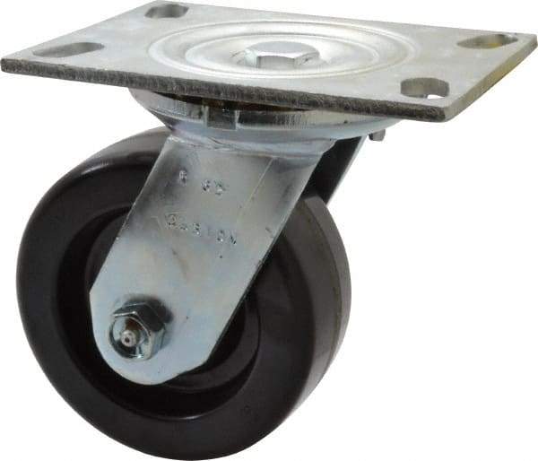 Albion - 5" Diam x 2" Wide x 6-1/2" OAH Top Plate Mount Swivel Caster - Phenolic, 1,000 Lb Capacity, Roller Bearing, 4-1/2 x 6-1/4" Plate - Exact Tool & Supply