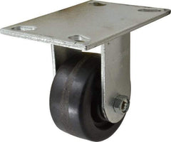 Albion - 4" Diam x 2" Wide x 5-5/8" OAH Top Plate Mount Rigid Caster - Phenolic, 1,400 Lb Capacity, Roller Bearing, 4-1/2 x 6-1/4" Plate - Exact Tool & Supply
