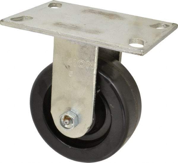Albion - 5" Diam x 2" Wide x 6-1/2" OAH Top Plate Mount Rigid Caster - Phenolic, 1,400 Lb Capacity, Roller Bearing, 4-1/2 x 6-1/4" Plate - Exact Tool & Supply