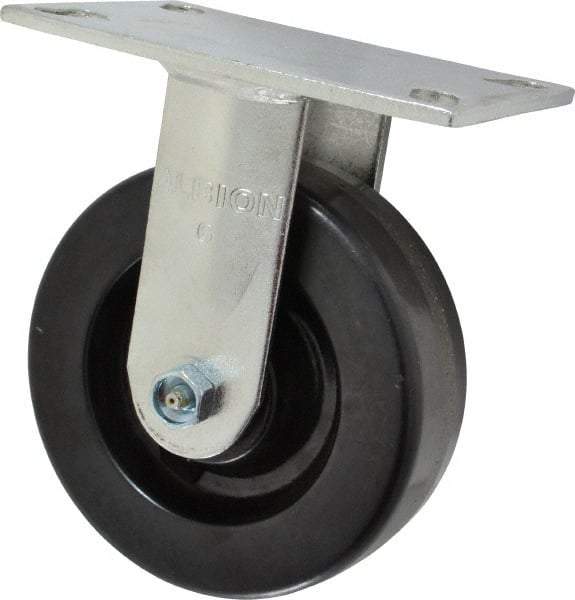 Albion - 6" Diam x 2" Wide x 7-1/2" OAH Top Plate Mount Rigid Caster - Phenolic, 1,400 Lb Capacity, Roller Bearing, 4-1/2 x 6-1/4" Plate - Exact Tool & Supply