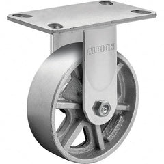Albion - 8" Diam x 2" Wide x 10-1/8" OAH Top Plate Mount Rigid Caster - Cast Iron, 1,400 Lb Capacity, Roller Bearing, 4-1/2 x 6-1/4" Plate - Exact Tool & Supply