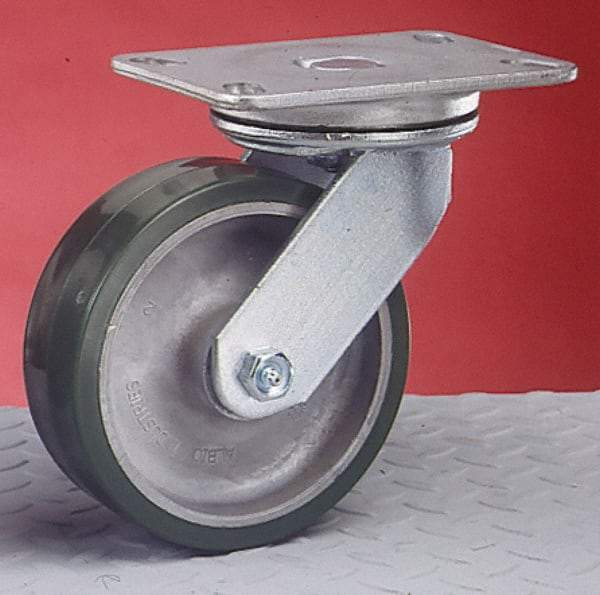 Albion - 4" Diam x 2" Wide x 5-5/8" OAH Top Plate Mount Rigid Caster - Cast Iron, 700 Lb Capacity, Roller Bearing, 5 x 6-1/4" Plate - Exact Tool & Supply