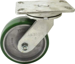 Albion - 6" Diam x 2" Wide x 7-1/2" OAH Top Plate Mount Swivel Caster - Polyurethane, 1,230 Lb Capacity, Roller Bearing, 4-1/2 x 6-1/4" Plate - Exact Tool & Supply