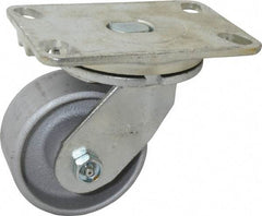 Albion - 4" Diam x 2" Wide x 5-5/8" OAH Top Plate Mount Swivel Caster - Cast Iron, 700 Lb Capacity, Roller Bearing, 4-1/2 x 6-1/4" Plate - Exact Tool & Supply