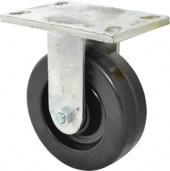 Albion - 6" Diam x 2" Wide x 7-1/2" OAH Top Plate Mount Rigid Caster - Phenolic, 1,200 Lb Capacity, Roller Bearing, 5 x 6-1/4" Plate - Exact Tool & Supply