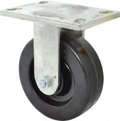 Albion - 6" Diam x 2" Wide x 7-1/2" OAH Top Plate Mount Rigid Caster - Phenolic, 1,200 Lb Capacity, Roller Bearing, 5 x 6-1/4" Plate - Exact Tool & Supply