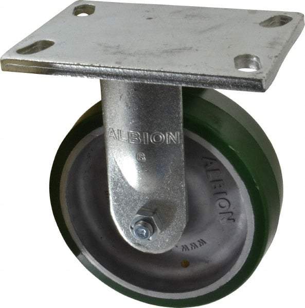 Albion - 6" Diam x 2" Wide x 7-1/2" OAH Top Plate Mount Rigid Caster - Polyurethane, 1,230 Lb Capacity, Roller Bearing, 5 x 6-1/4" Plate - Exact Tool & Supply