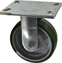 Albion - 6" Diam x 2" Wide x 7-1/2" OAH Top Plate Mount Rigid Caster - Polyurethane, 1,230 Lb Capacity, Roller Bearing, 5 x 6-1/4" Plate - Exact Tool & Supply