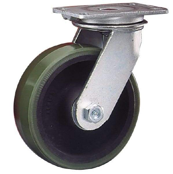Albion - 10" Diam x 3" Wide x 11-1/2" OAH Top Plate Mount Rigid Caster - Cast Iron, 2,000 Lb Capacity, Roller Bearing, 5 x 6-1/4" Plate - Exact Tool & Supply
