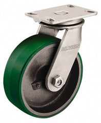 Albion - 12" Diam x 2-1/2" Wide x 13-1/2" OAH Top Plate Mount Swivel Caster - Polyurethane, 2,000 Lb Capacity, Roller Bearing, 4-1/2 x 6-1/4" Plate - Exact Tool & Supply