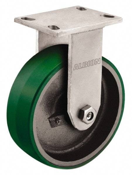 Albion - 8" Diam x 2-1/2" Wide x 10-1/8" OAH Top Plate Mount Rigid Caster - Polyurethane, 2,000 Lb Capacity, Roller Bearing, 5 x 6-1/4" Plate - Exact Tool & Supply