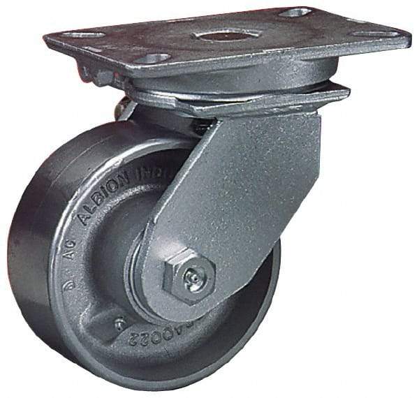 Albion - 8" Diam x 3" Wide x 10-1/2" OAH Top Plate Mount Swivel Caster - Phenolic, 2,500 Lb Capacity, Roller Bearing, 5-1/4 x 7-1/4" Plate - Exact Tool & Supply