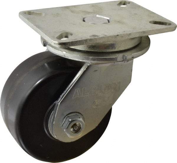 Albion - 6" Diam x 3" Wide x 8" OAH Top Plate Mount Swivel Caster - Phenolic, 2,000 Lb Capacity, Roller Bearing, 5-1/4 x 7-1/4" Plate - Exact Tool & Supply